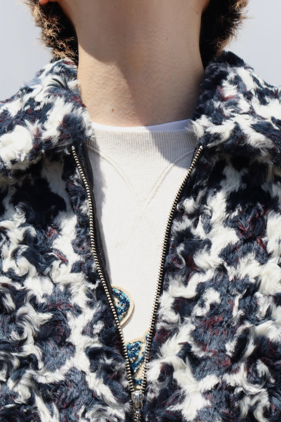 SUGARHILL(シュガーヒル)のJACQUARD FUR ZIP JACKET WHITE JACQUARDの