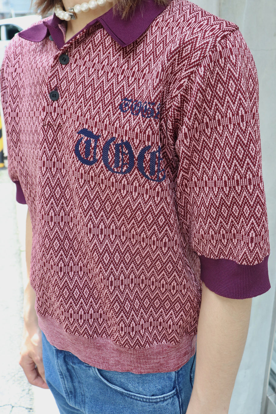 TOGA VIRILIS  Logo knit polo shirt(PINK)