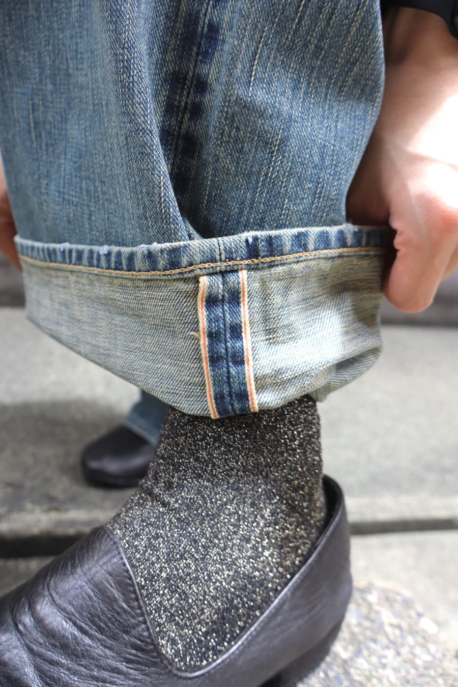 SUGARHILL  DAMAGED MODERN DENIM PANTS WIDE CUT