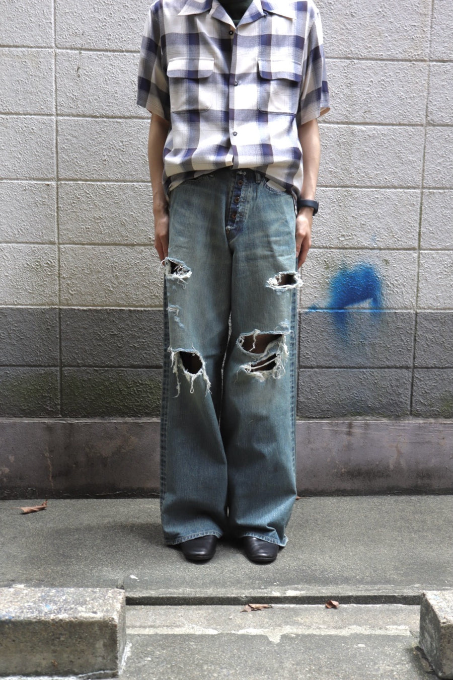 SUGARHILL  DAMAGED MODERN DENIM PANTS WIDE CUT