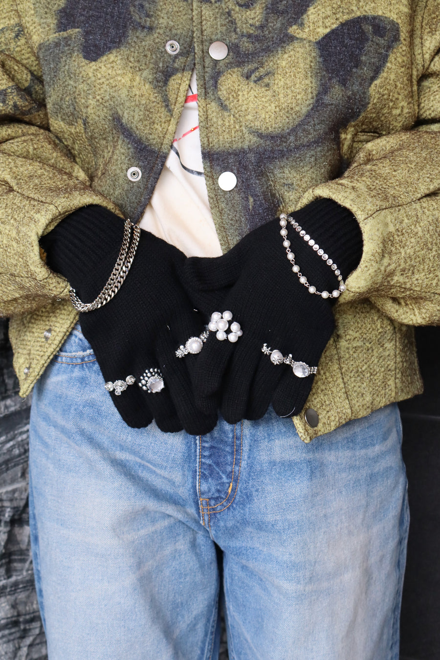 doublet  KNIT GLOVES WITH RINGS(BLACK)