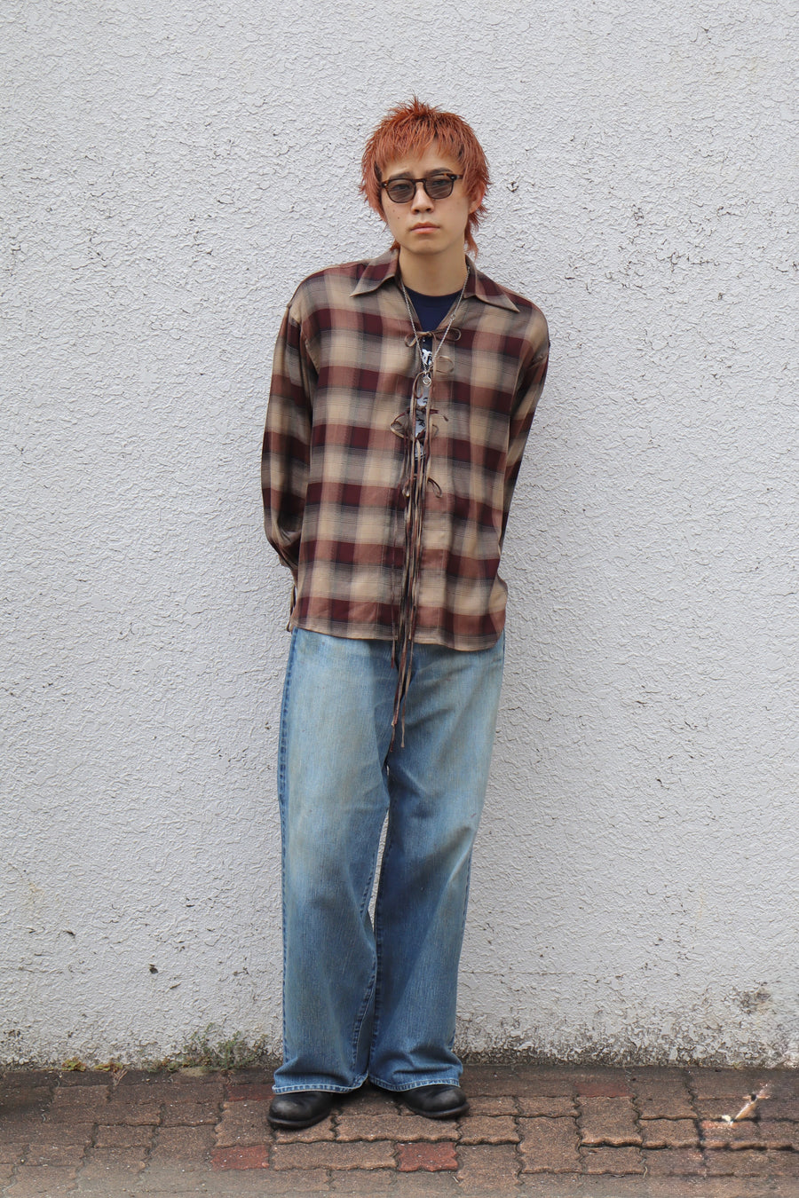 SUGARHILL  PLAID STRING SHIRTS(WINE RED)