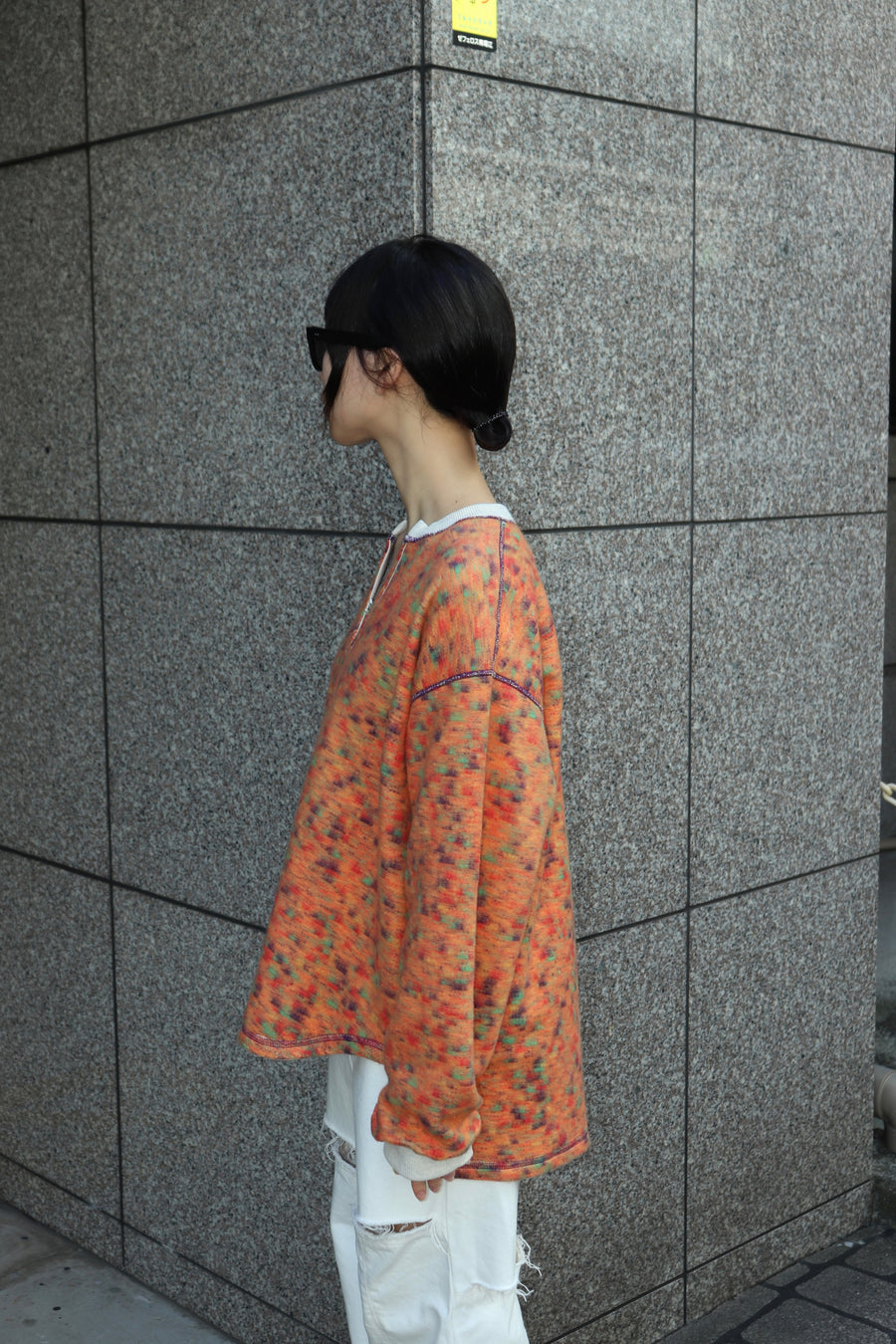 kotohayokozawa  REVERSIBLE SLIT-NECK PULLOVER(ORANGE)