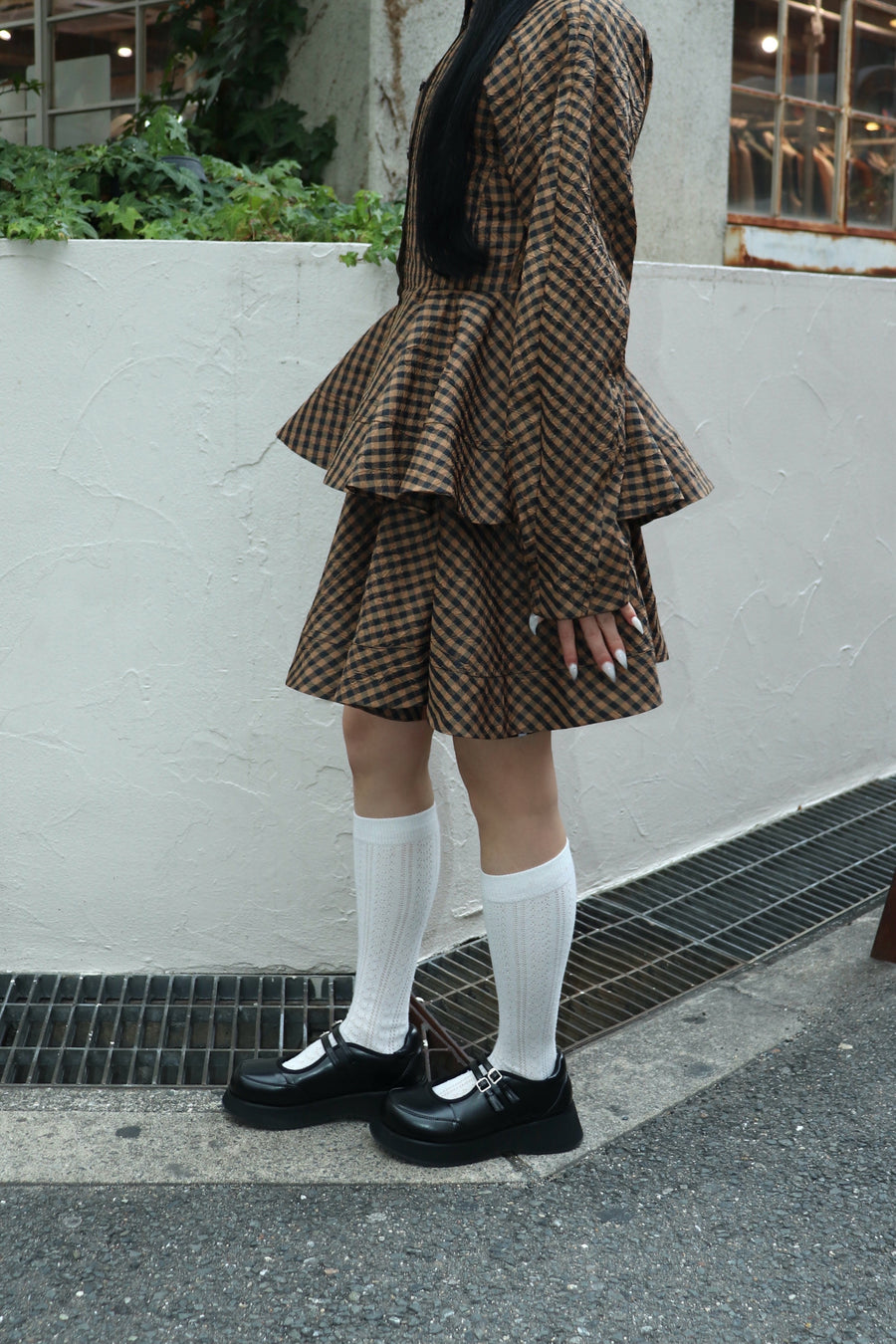 GANNI(ガニー)のCrinkled Taffeta Check Mini Circle Skirtの通販