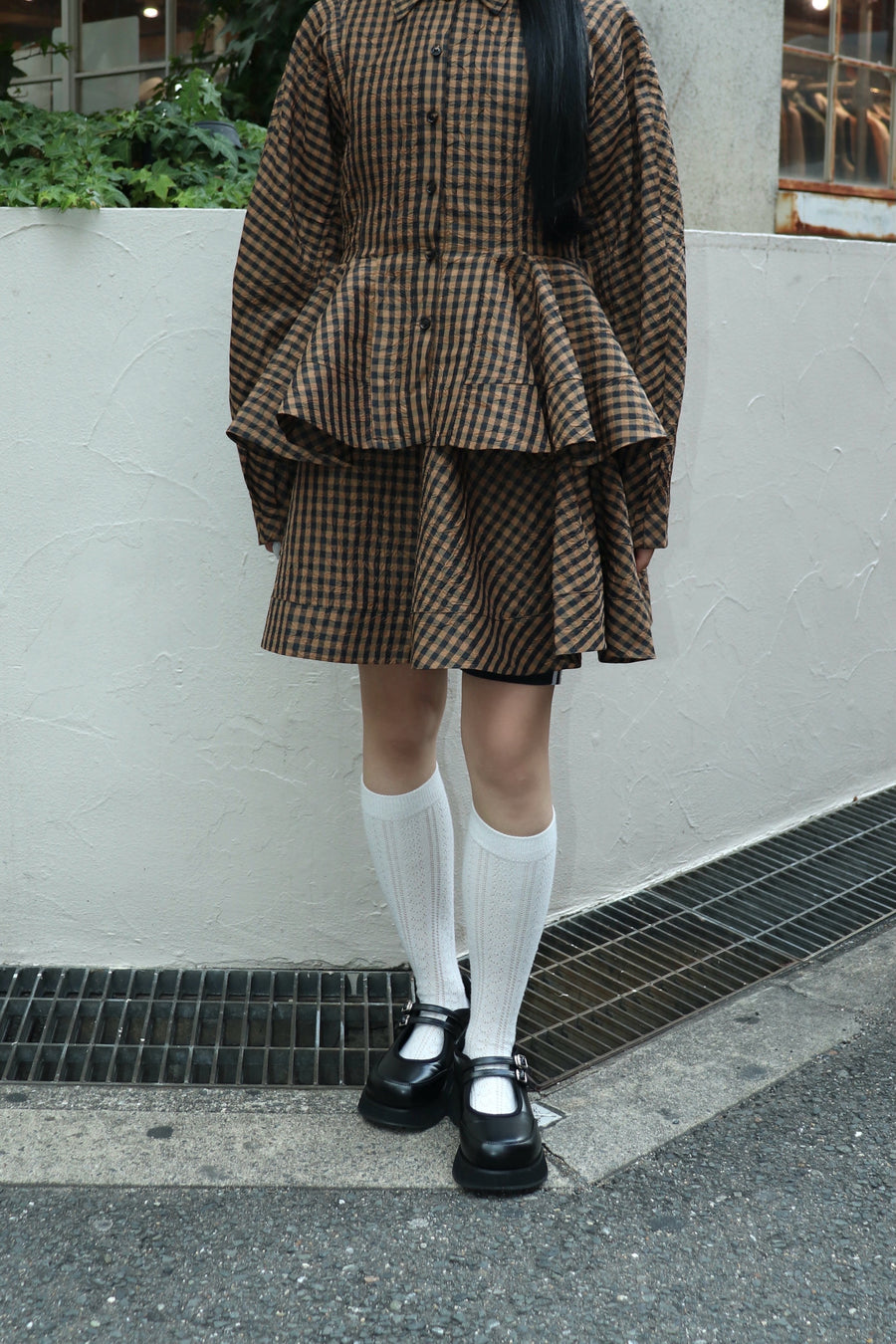 GANNI(ガニー)のCrinkled Taffeta Check Mini Circle Skirtの通販