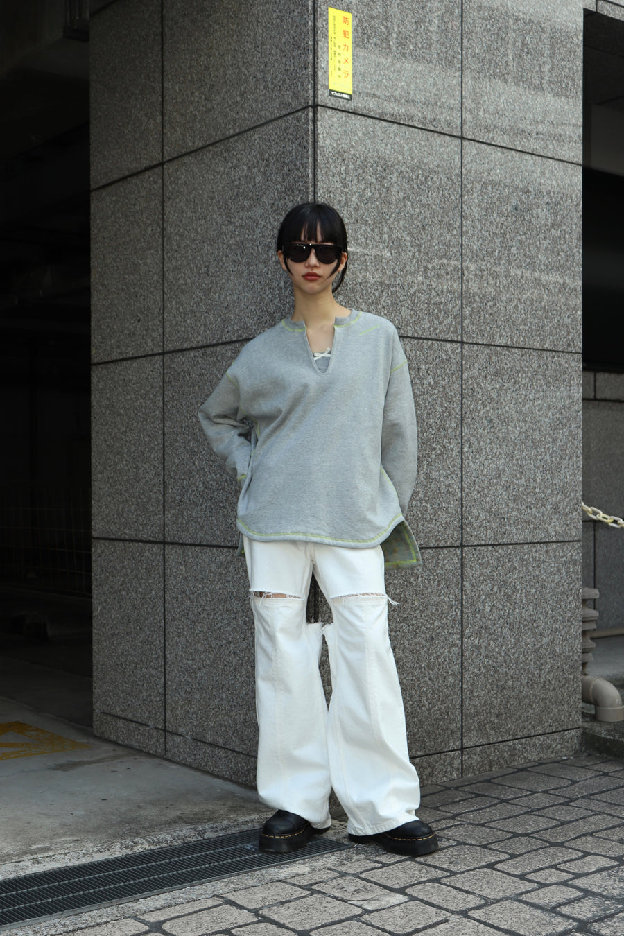 kotohayokozawa  REVERSIBLE SLIT-NECK PULLOVER(GRAY)