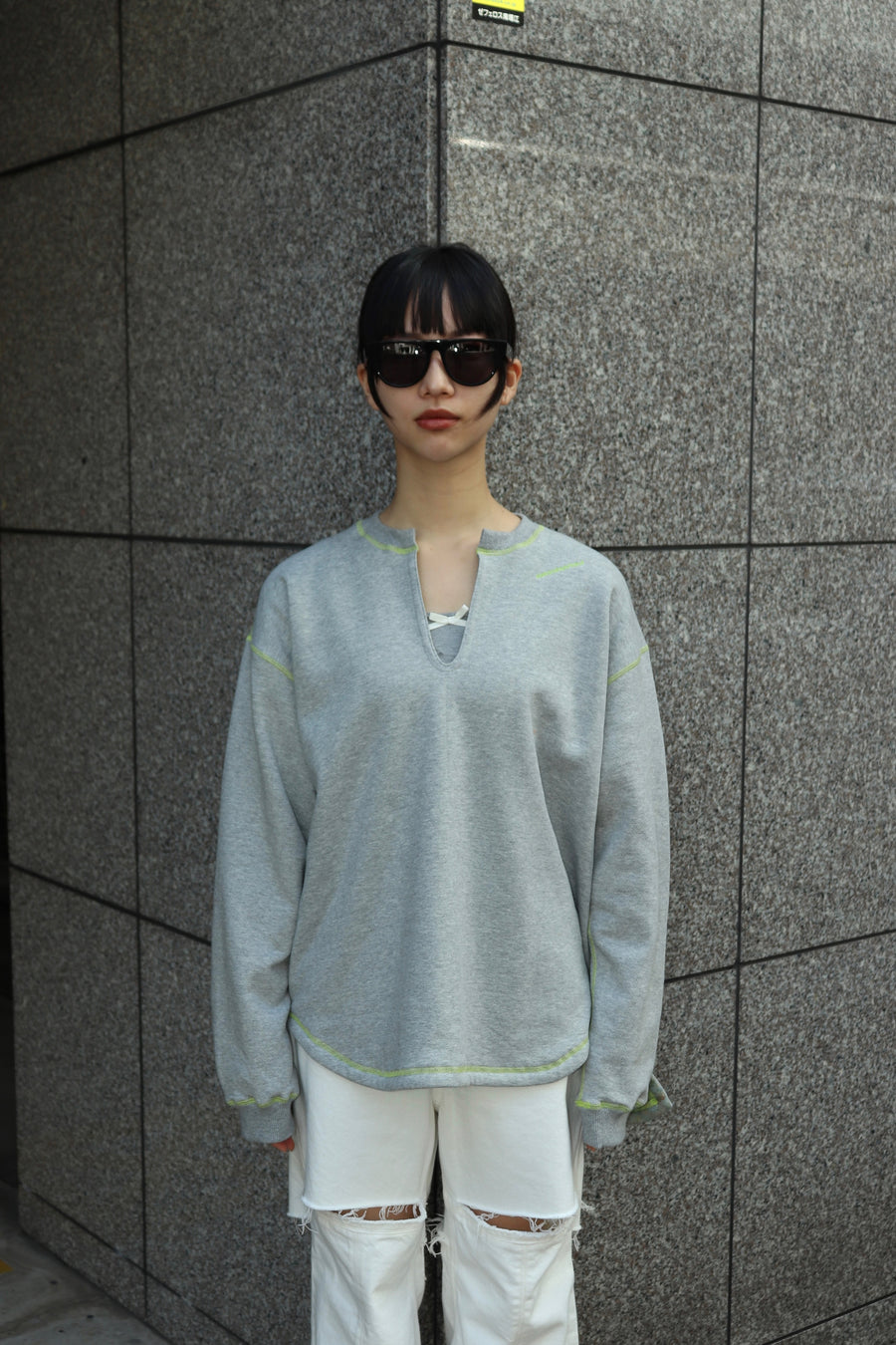 kotohayokozawa  REVERSIBLE SLIT-NECK PULLOVER(GRAY)