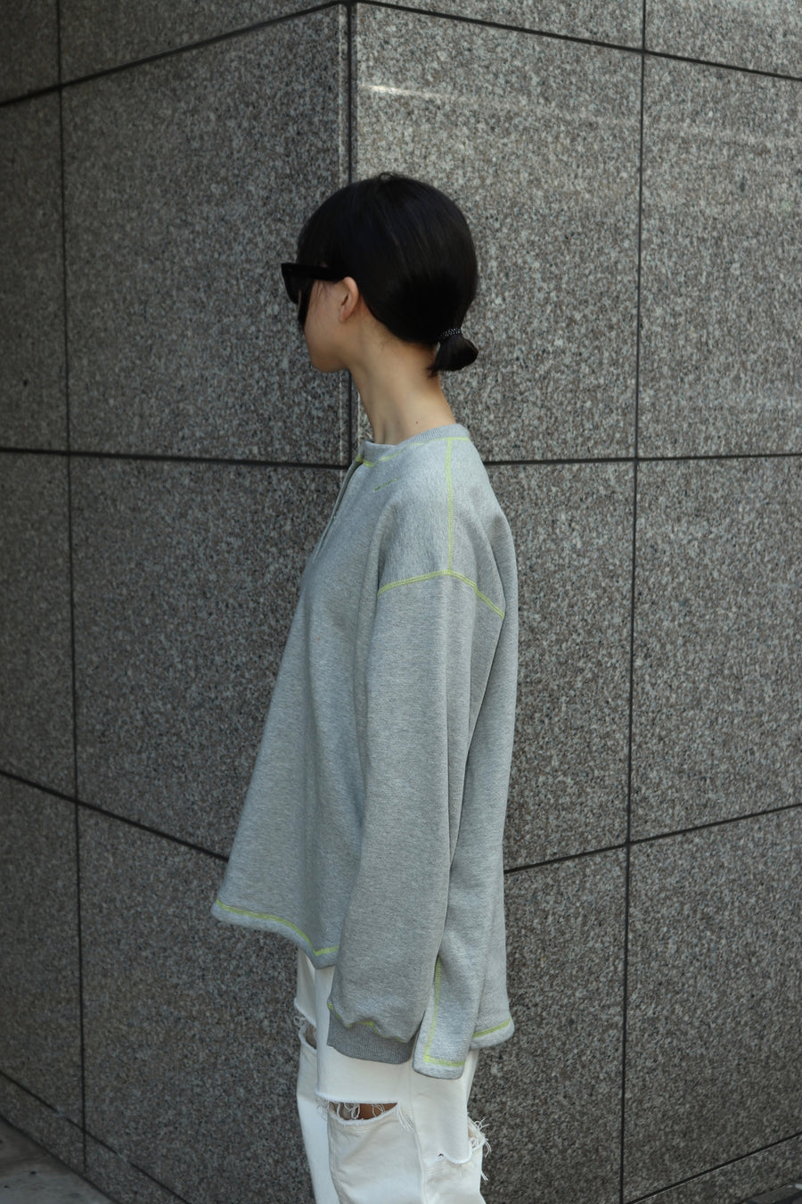 kotohayokozawa  REVERSIBLE SLIT-NECK PULLOVER(GRAY)