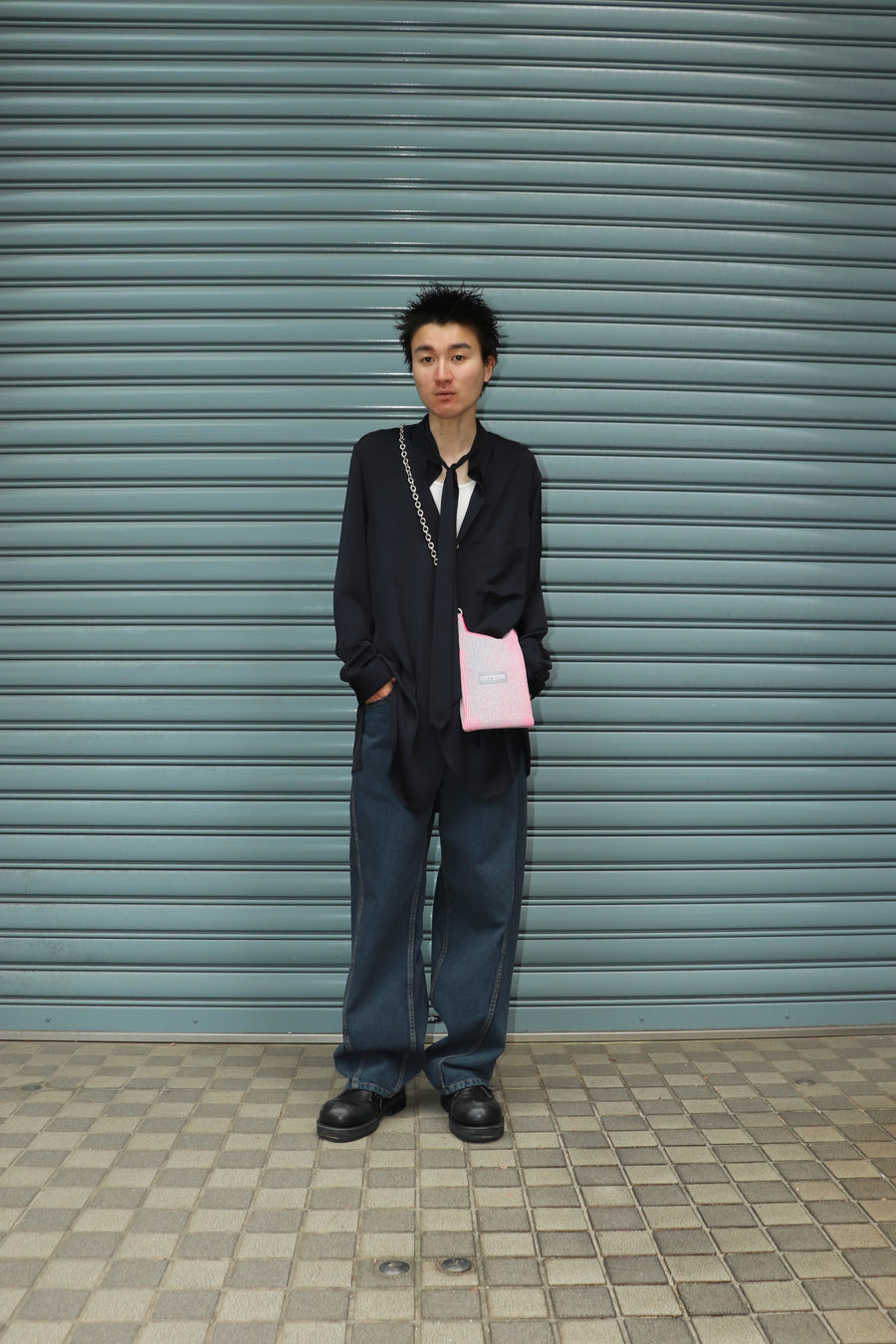 LASTFRAME  KYOTO METALLIC MARKET BAG MINI(SILVER NEON PINK)