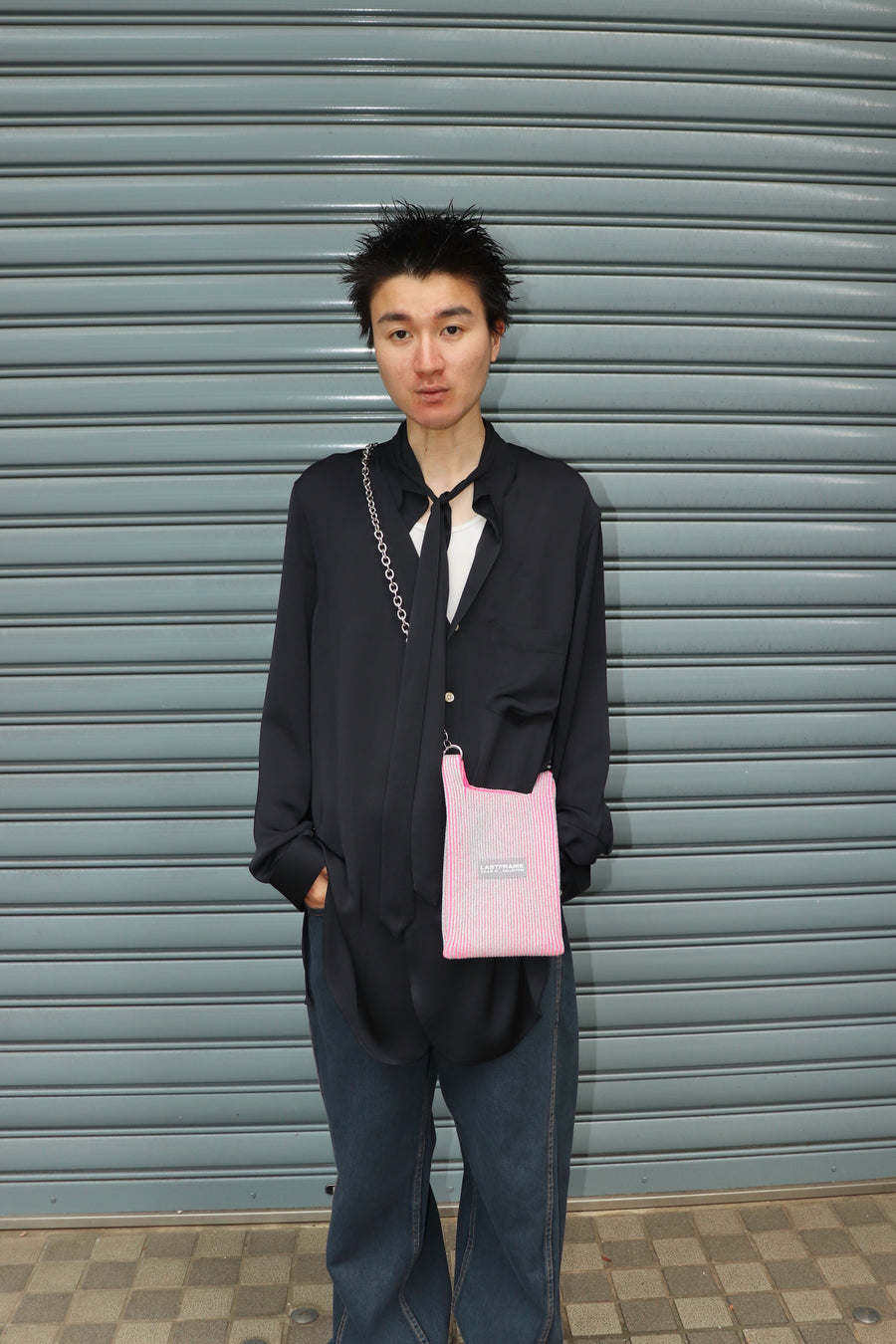 LASTFRAME  KYOTO METALLIC MARKET BAG MINI(SILVER NEON PINK)