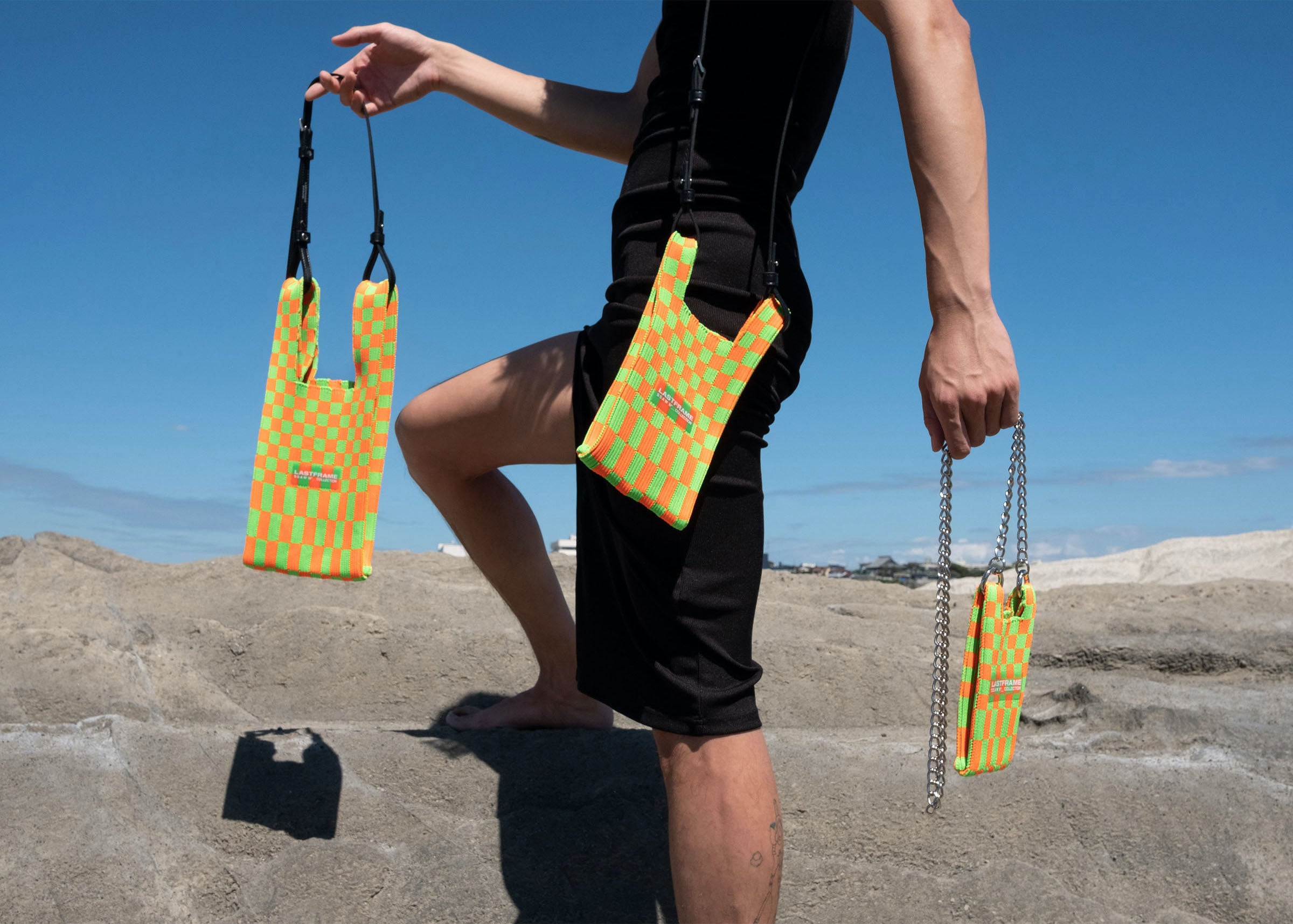 LASTFRAME 【 ICHIMATSU MARKET BAG 】 ICHIMATSU MARKET BAG SMALL / NEON PINK × GREEN – LASTFRAME