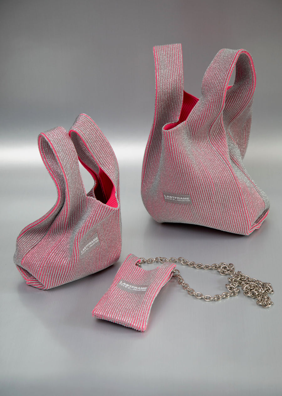 LASTFRAME  KYOTO METALLIC MARKET BAG MINI(SILVER NEON PINK)