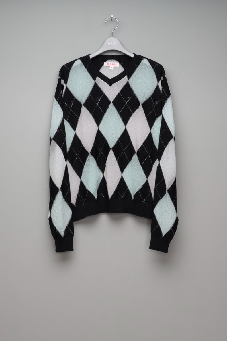 MASU(エムエーエスユー)のREVERSED ARGYLE SWEATER BLACKの通販