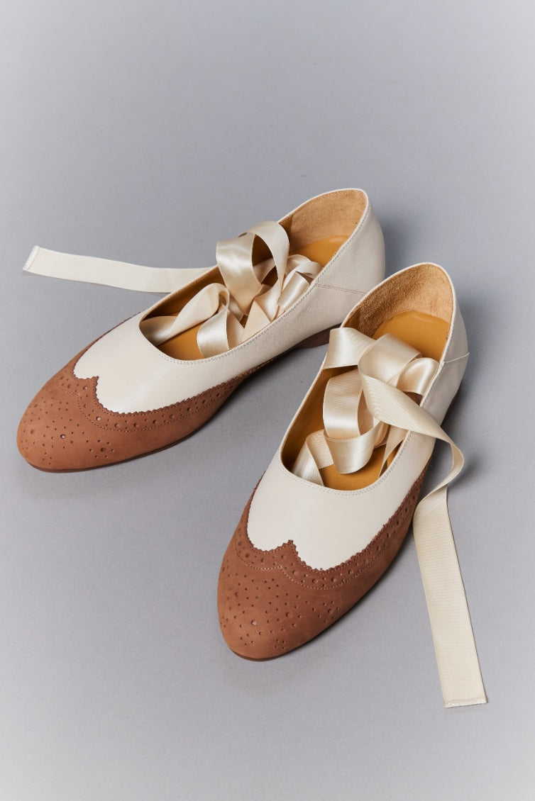 MASU  WING TIP BALLET SHOES(CREAM & BROWN)