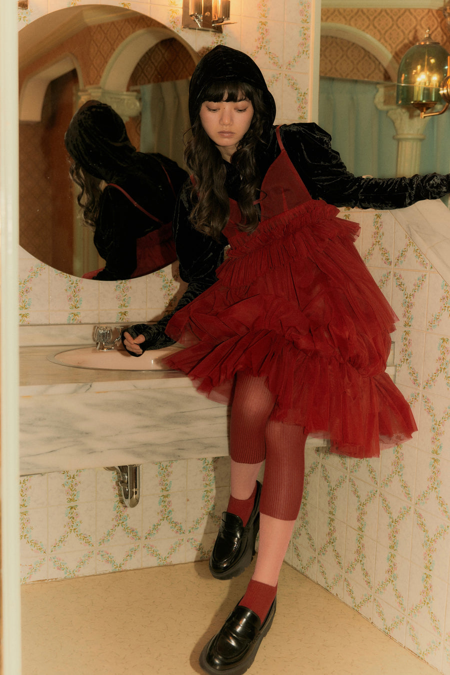 SHIORI MIKATA  tulle balloon cami dress(RED)