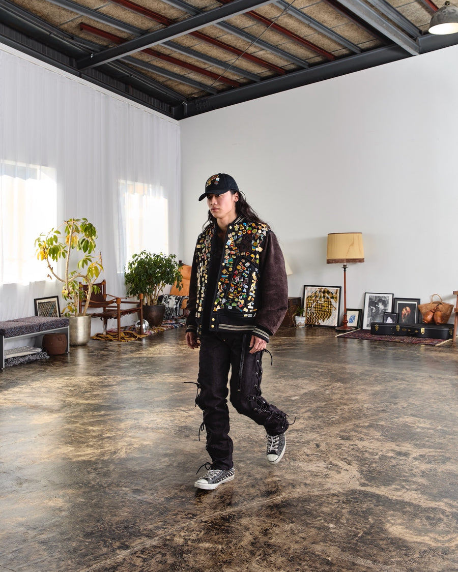 SUGARHILL  LEATHER STUDIUM JACKET(BLACK × BROWN)