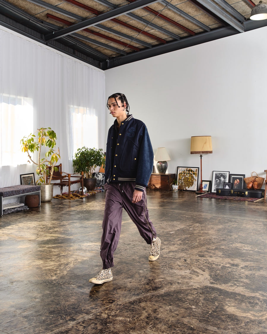 SUGARHILL  LEATHER STUDIUM JACKET(NAVY)