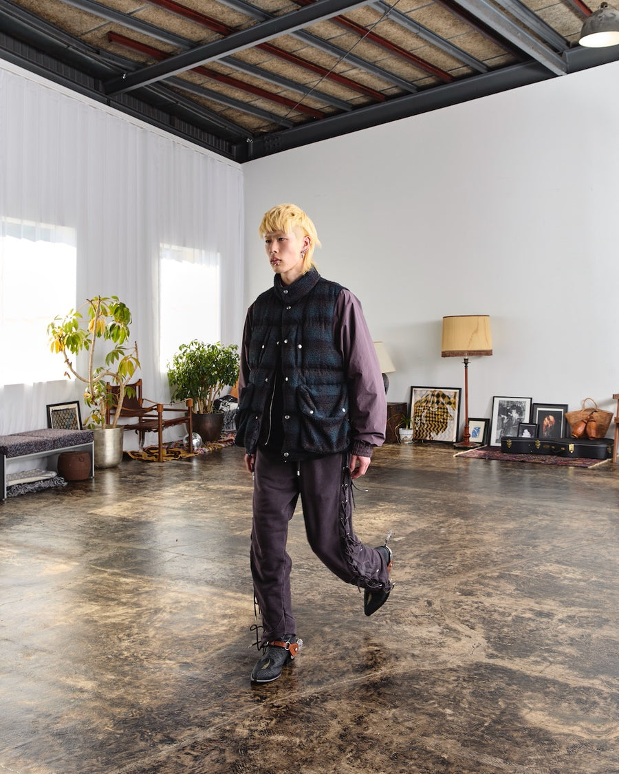 SUGARHILL  PLAID PUFFER REVERSIVLE VEST(DEEP GREEN × BLACK)