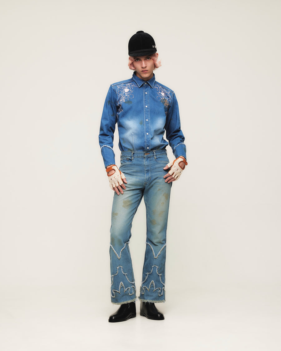 HOMMENA  Boots Cut Western Denim Pants
