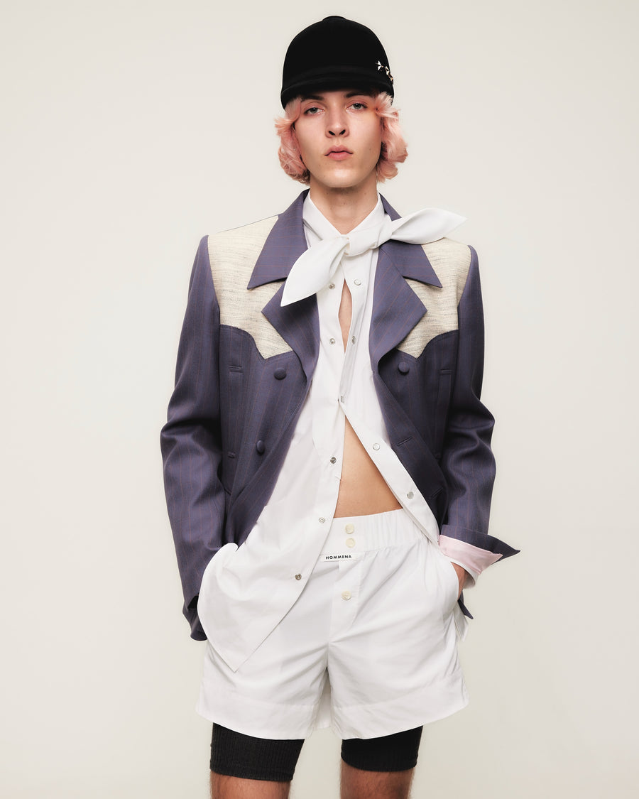 HOMMENA  Scarf Collar Western Shirt(OFF WHITE)