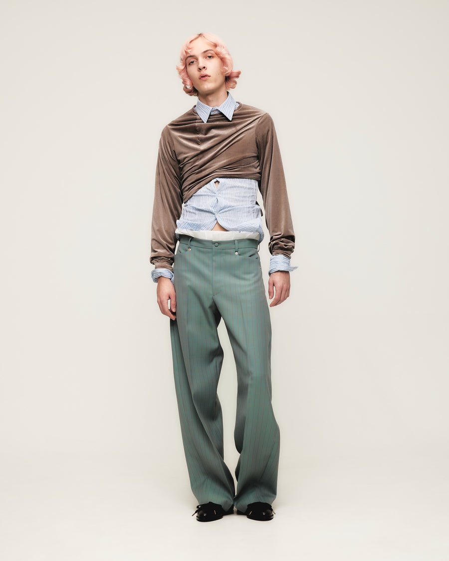 HOMMENA  Frilled Twisted Wide Pants(GREEN)