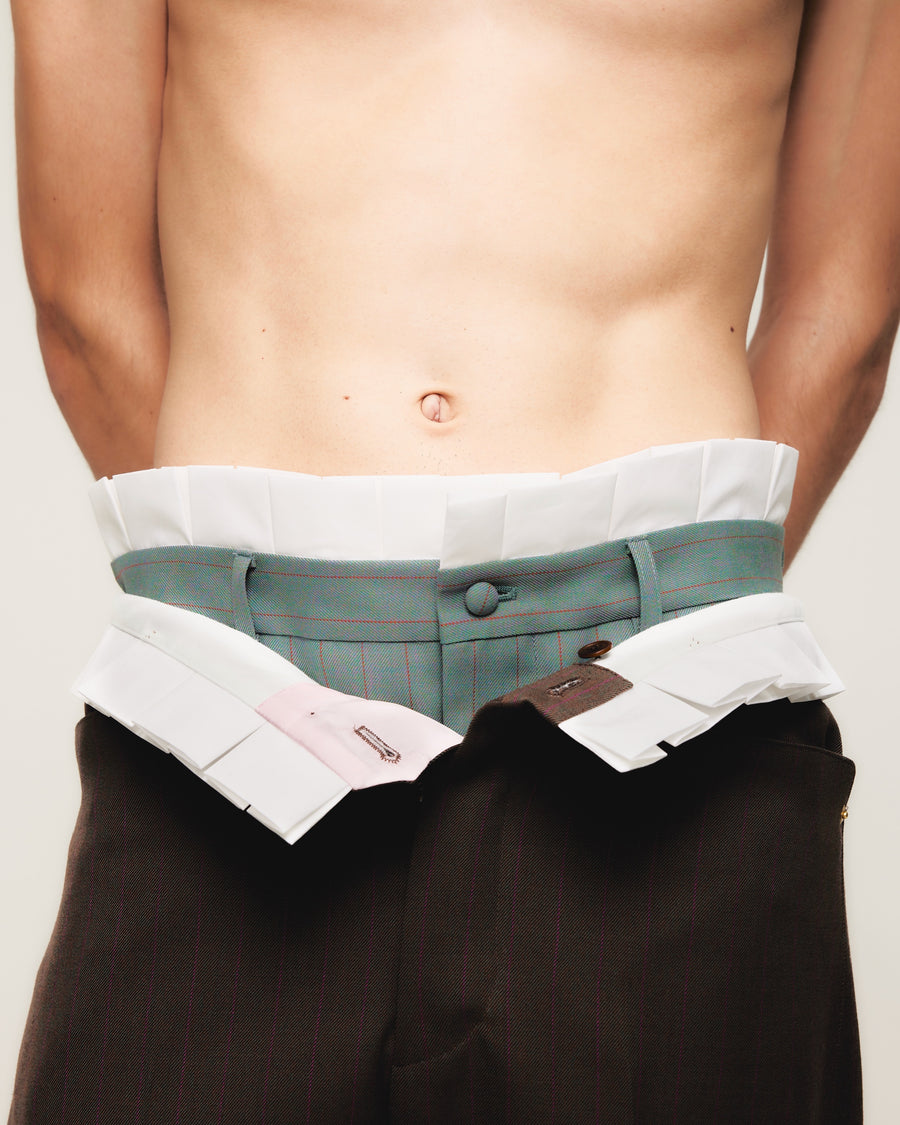 HOMMENA  Frilled Twisted Wide Pants(GREEN)