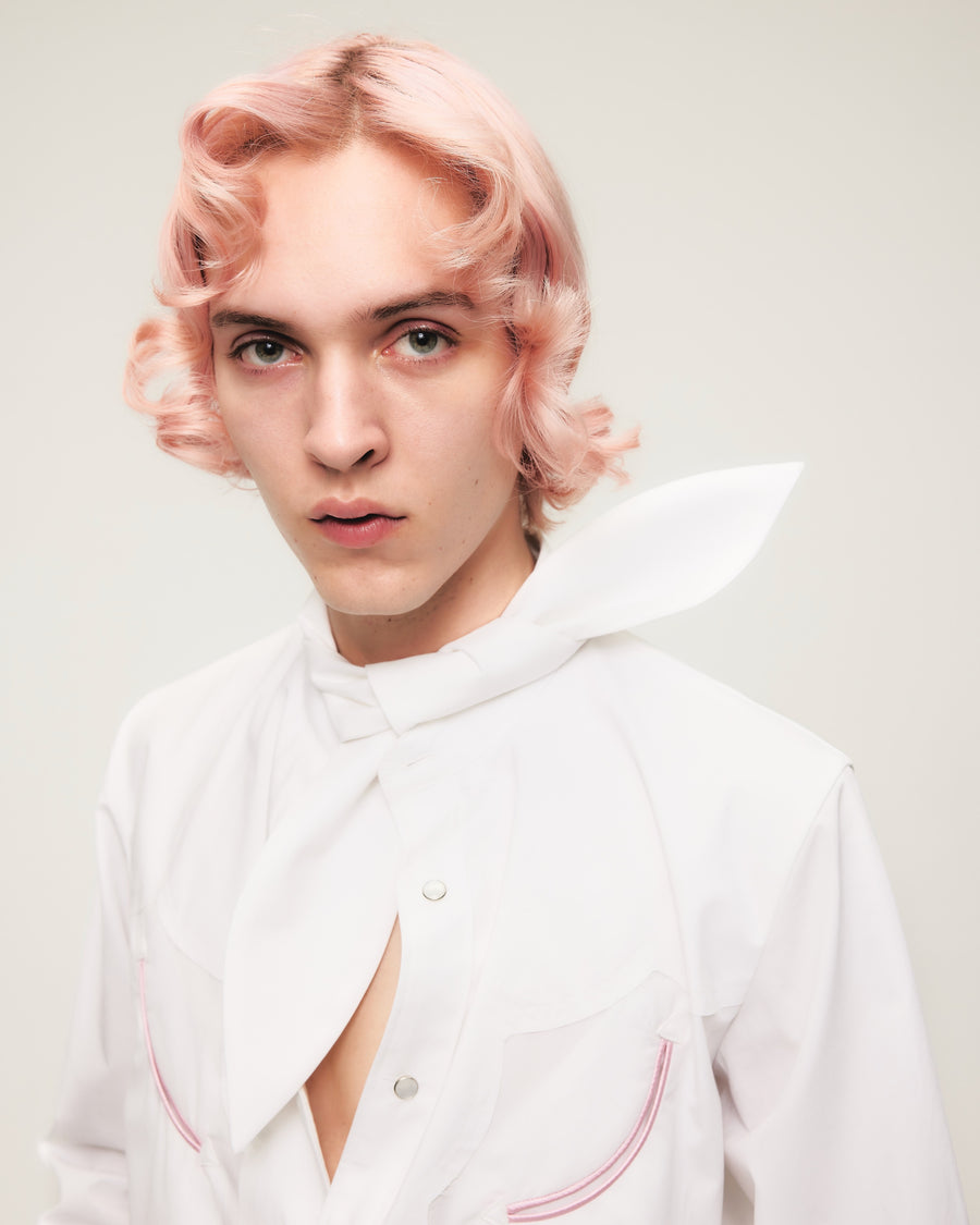 HOMMENA  Scarf Collar Western Shirt(OFF WHITE)