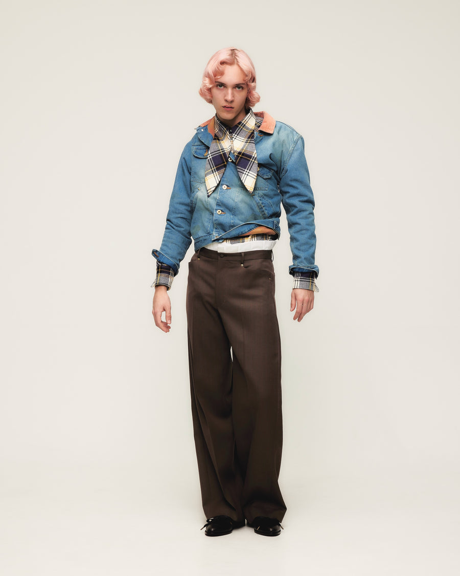 HOMMENA  Frilled Twisted Wide Pants(BROWN)