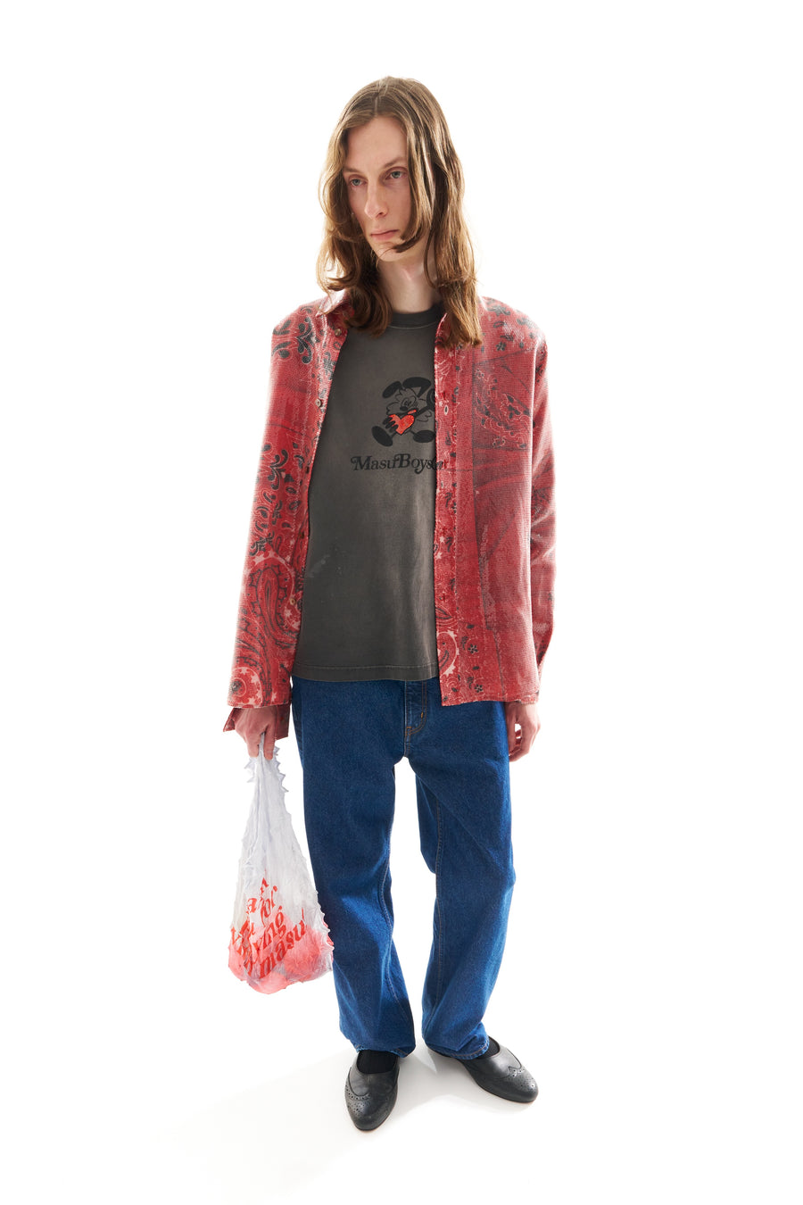 MASU  CRUSHED PAISLEY PRINT SHIRT(RED)