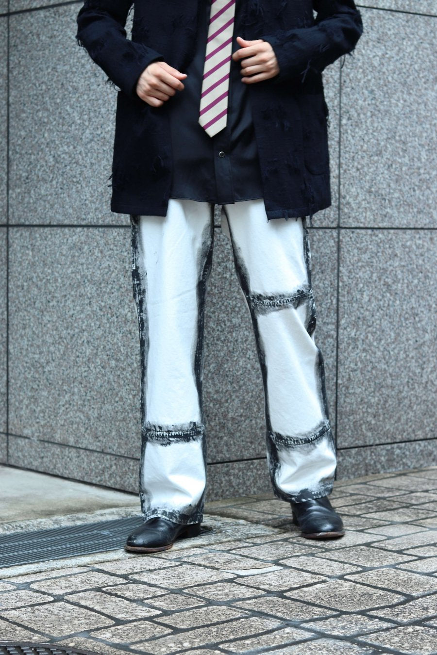 YUKI HASHIMOTO  CHARCOAL PAINT PAINTER PANTS（WHITE-B）