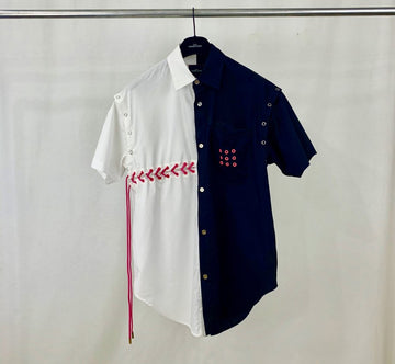 SYU.HOMME/FEMM  Bi-color Short sleeve shirts（Wht&Blk）