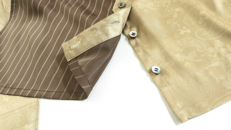 elephant TRIBAL fabrics  Out of alignment Resort shirt(BEIGE)