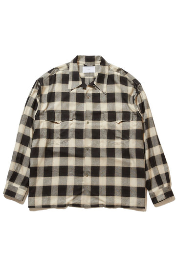 SUGARHILL  OMBRE PLAID OPEN COLLAR BLOUSE(SAND IVORY)