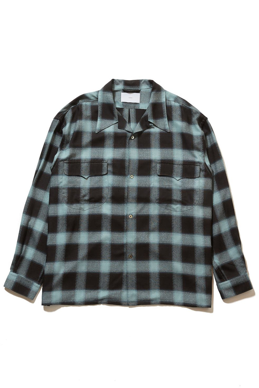 SUGARHILL  OMBRE PLAID OPEN COLLAR BLOUSE(TURQUOISE)