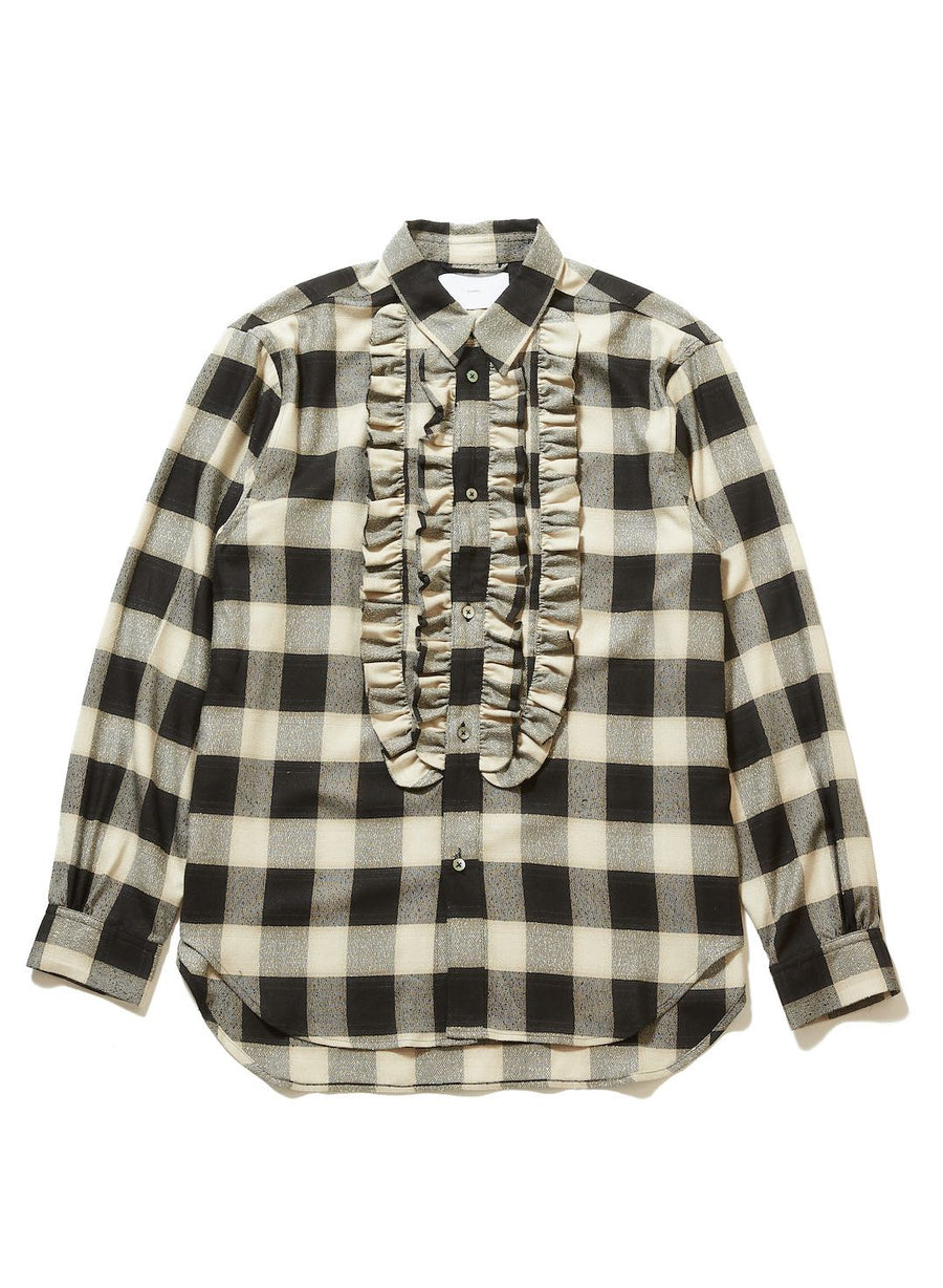 SUGARHILL  FRILL OMBRE PLAID BLOUSE(SAND IVORY)