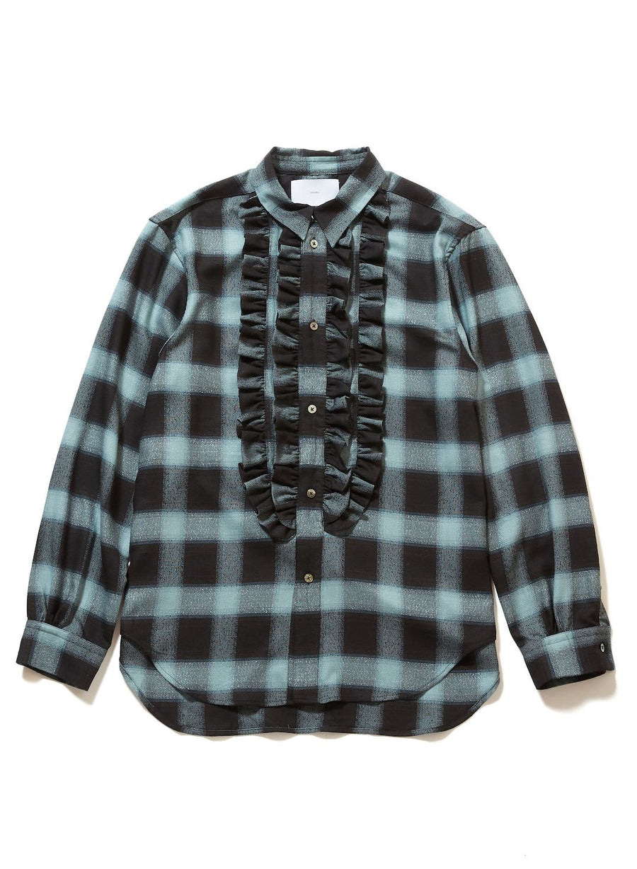 SUGARHILL  FRILL OMBRE PLAID BLOUSE(TURQUOISE)