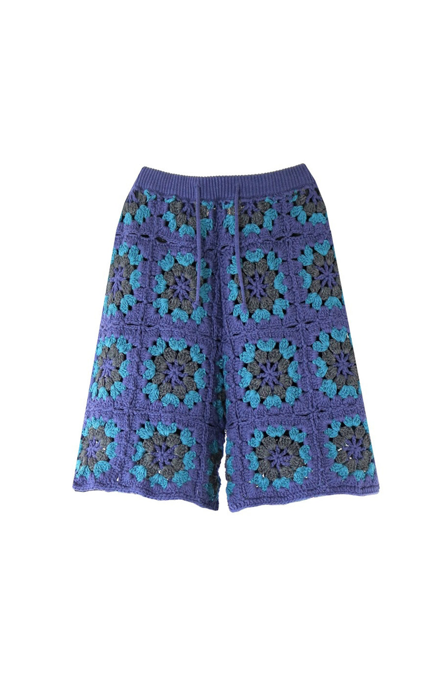 elephant TRIBAL fabrics  Crochet Knit Bermuda Shorts(TURQUOISE NAVY)