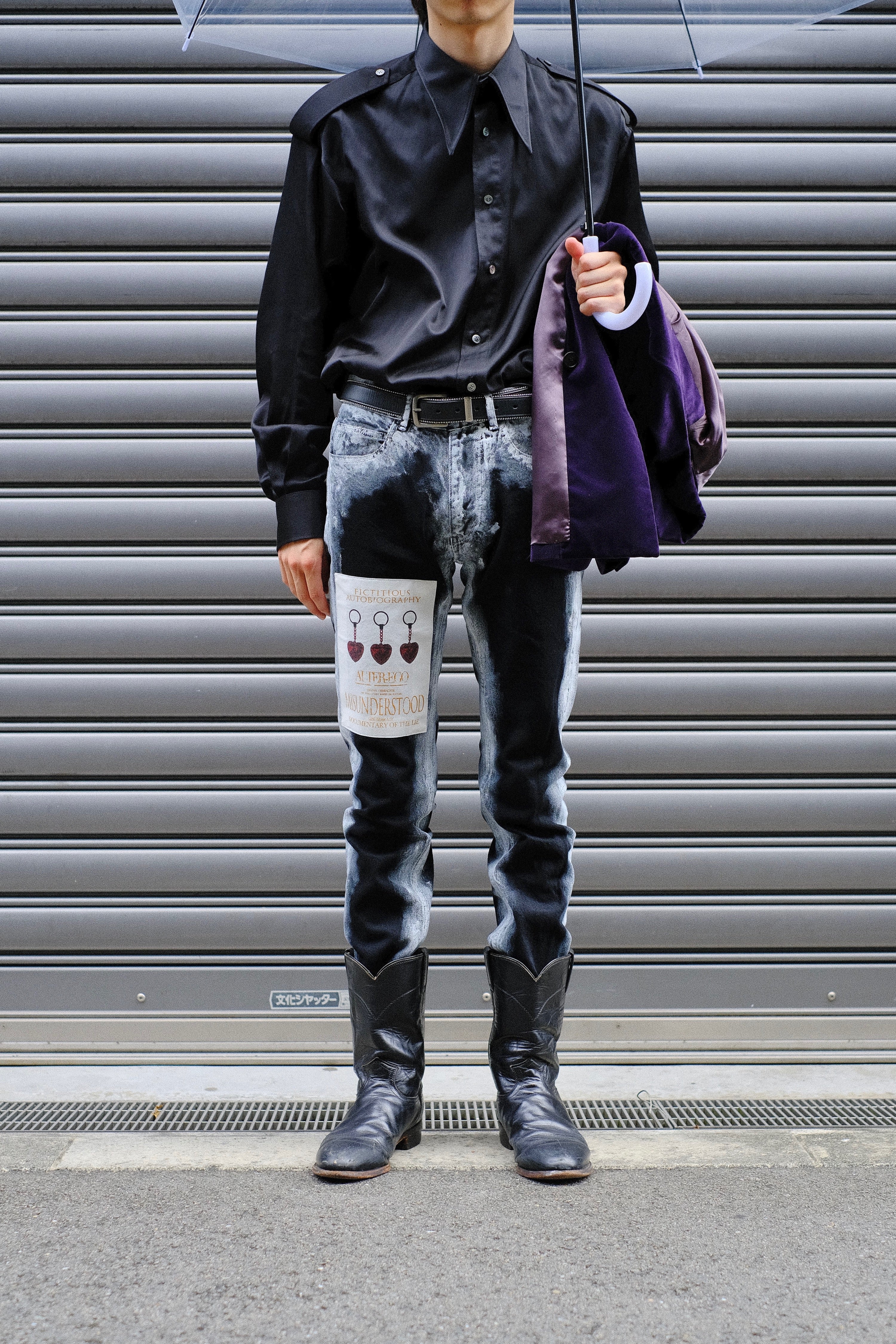 YUKI HASHIMOTO(ユウキハシモト)のCHARCOAL PAINT SLIM JEANS BLACK-W 