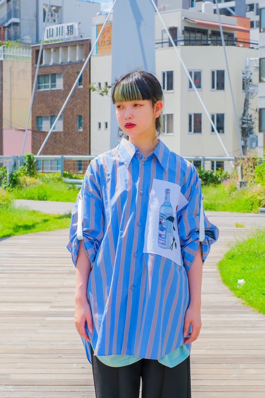 SYU.HOMME/FEMM  Patched long sleeve shirts（WHITE/BROWN)