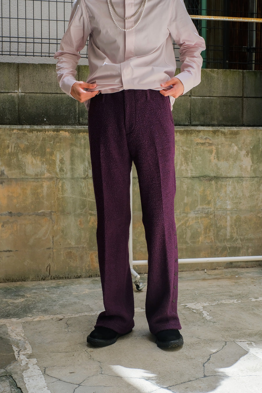 Yuki Hashimoto's Flared Slim Trousers Purple mail order