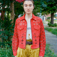 MASU(エムエーエスユー)のFLOWER-CUT LEATHER TRUCKER JACKET REDの