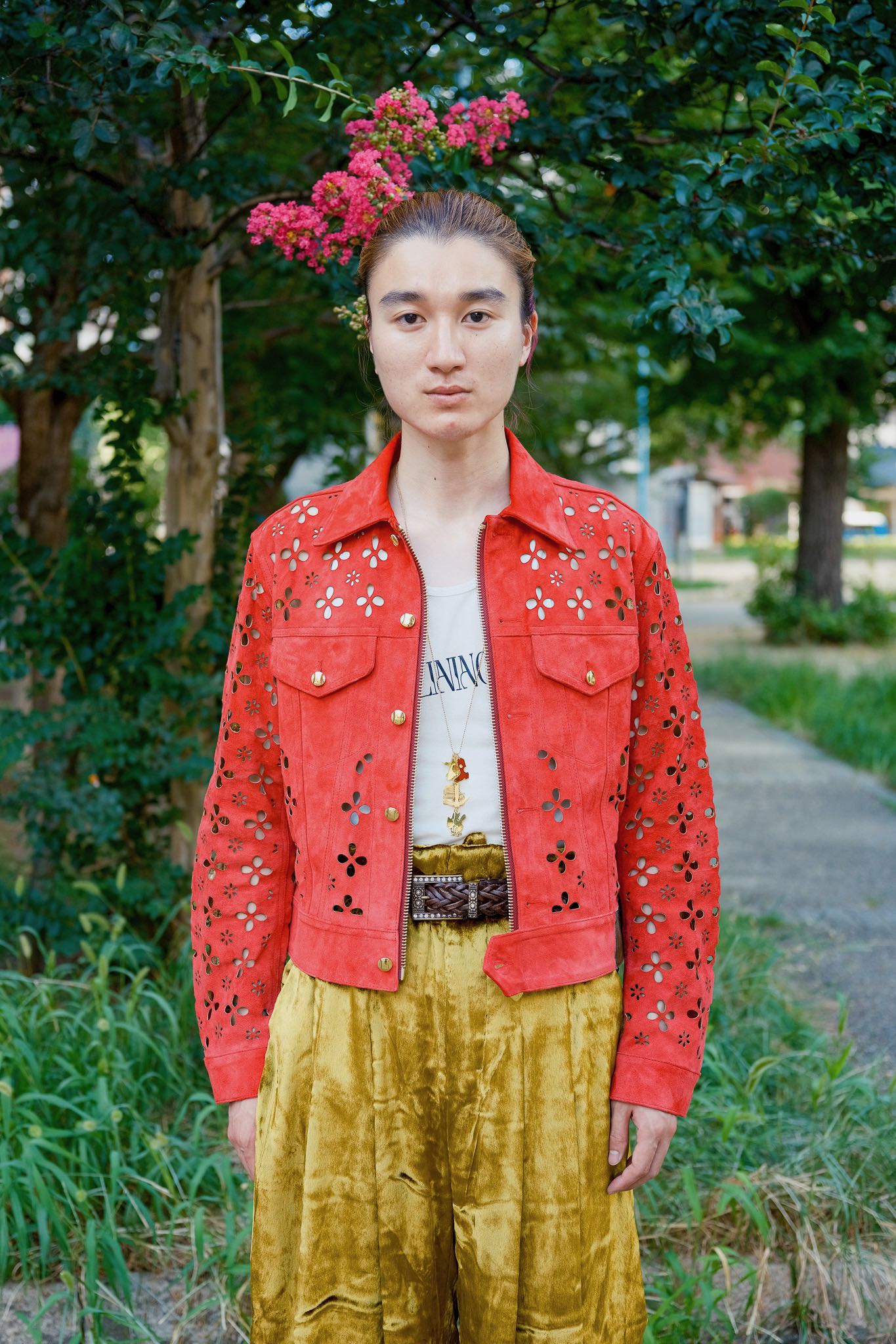 Masu's Flower-Cut Leather Trucker Jacket Red Mail Order | Palette Art Alive  online shop – PALETTE art alive ONLINE STORE