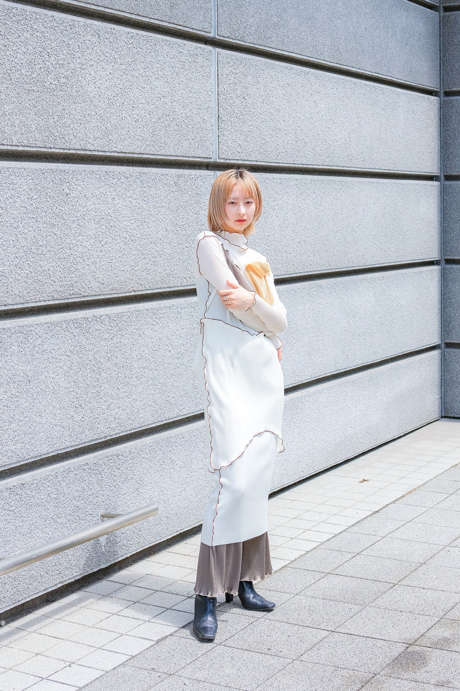 kotohayokozawa  Long sleeve dress high neck type(WHITE)