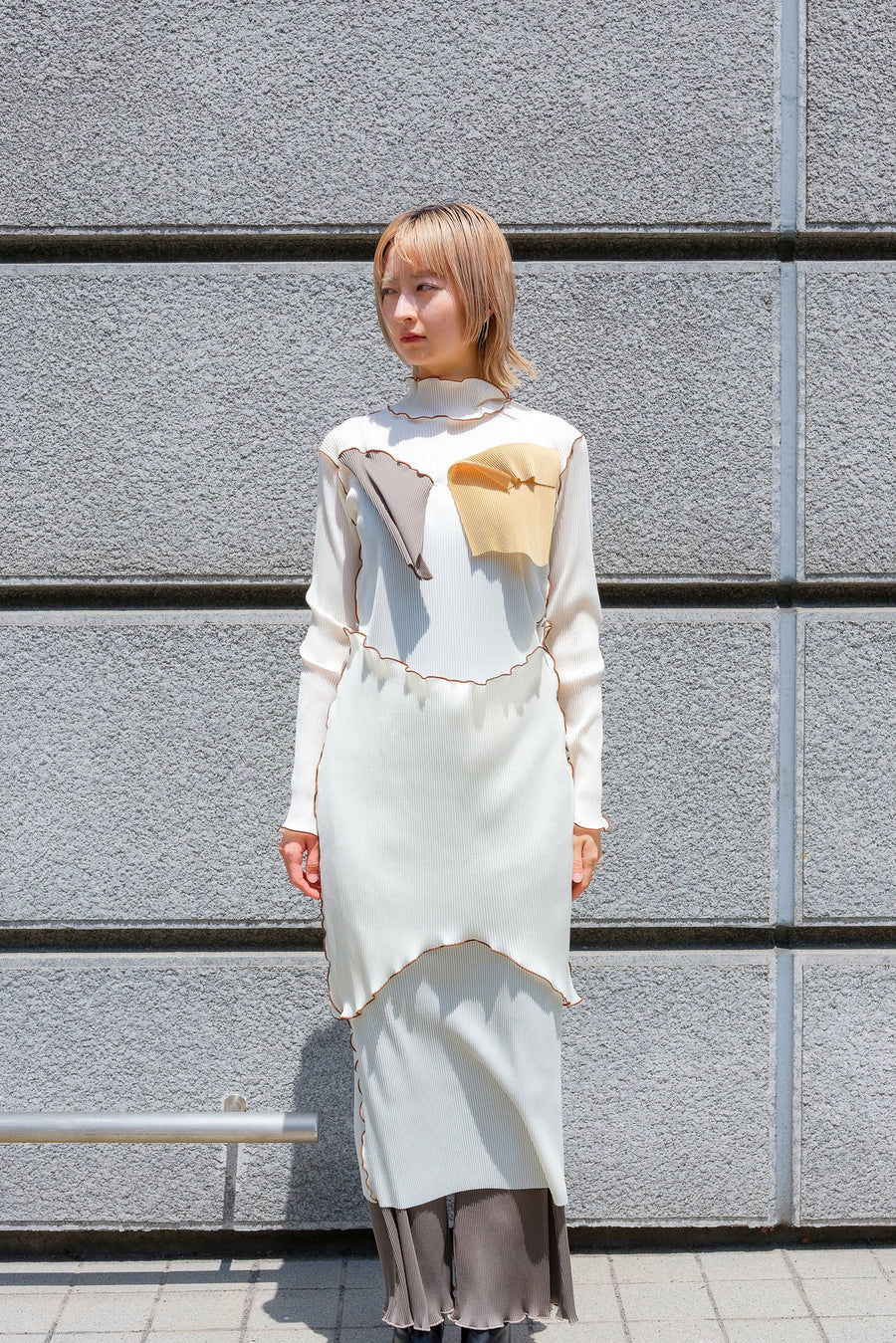 kotohayokozawa  Long sleeve dress high neck type(WHITE)