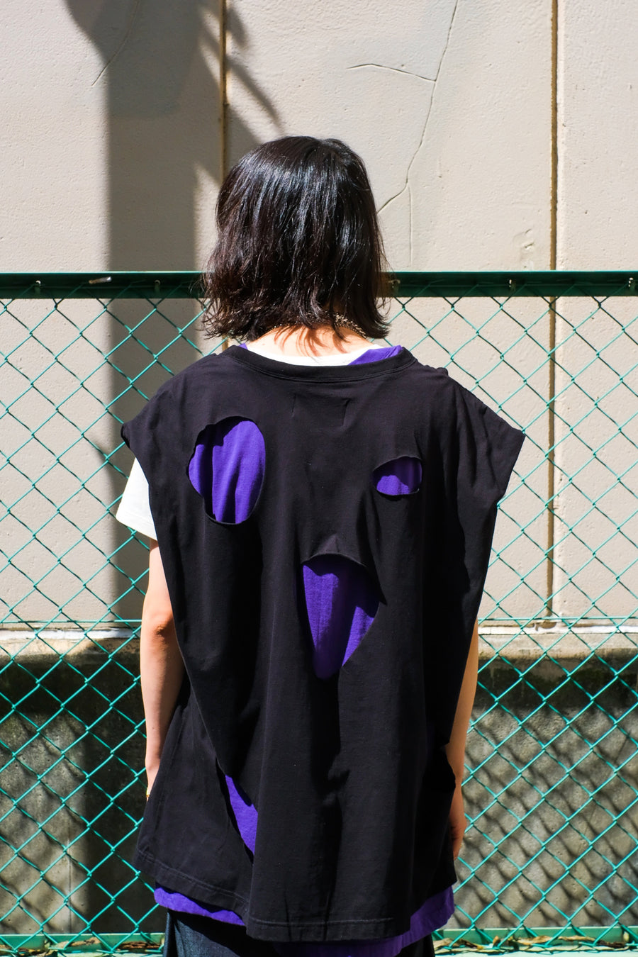 YUKI HASHIMOTO  LAYERED SLEEVELESS T-SHIRTS(BLACK PURPLE)