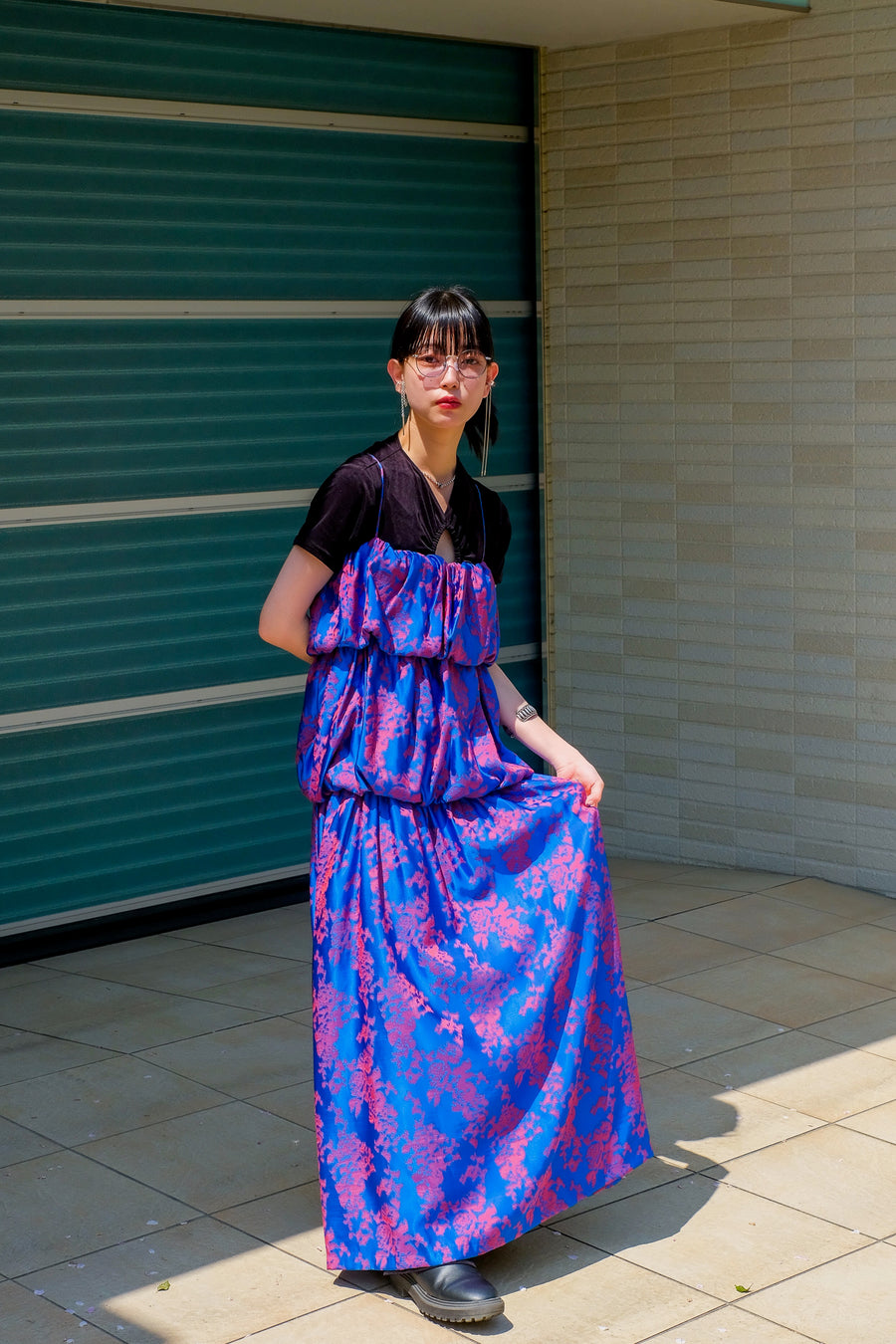 BELPER  IKUKURU JACQUARD DRESS（BLUE/RED）