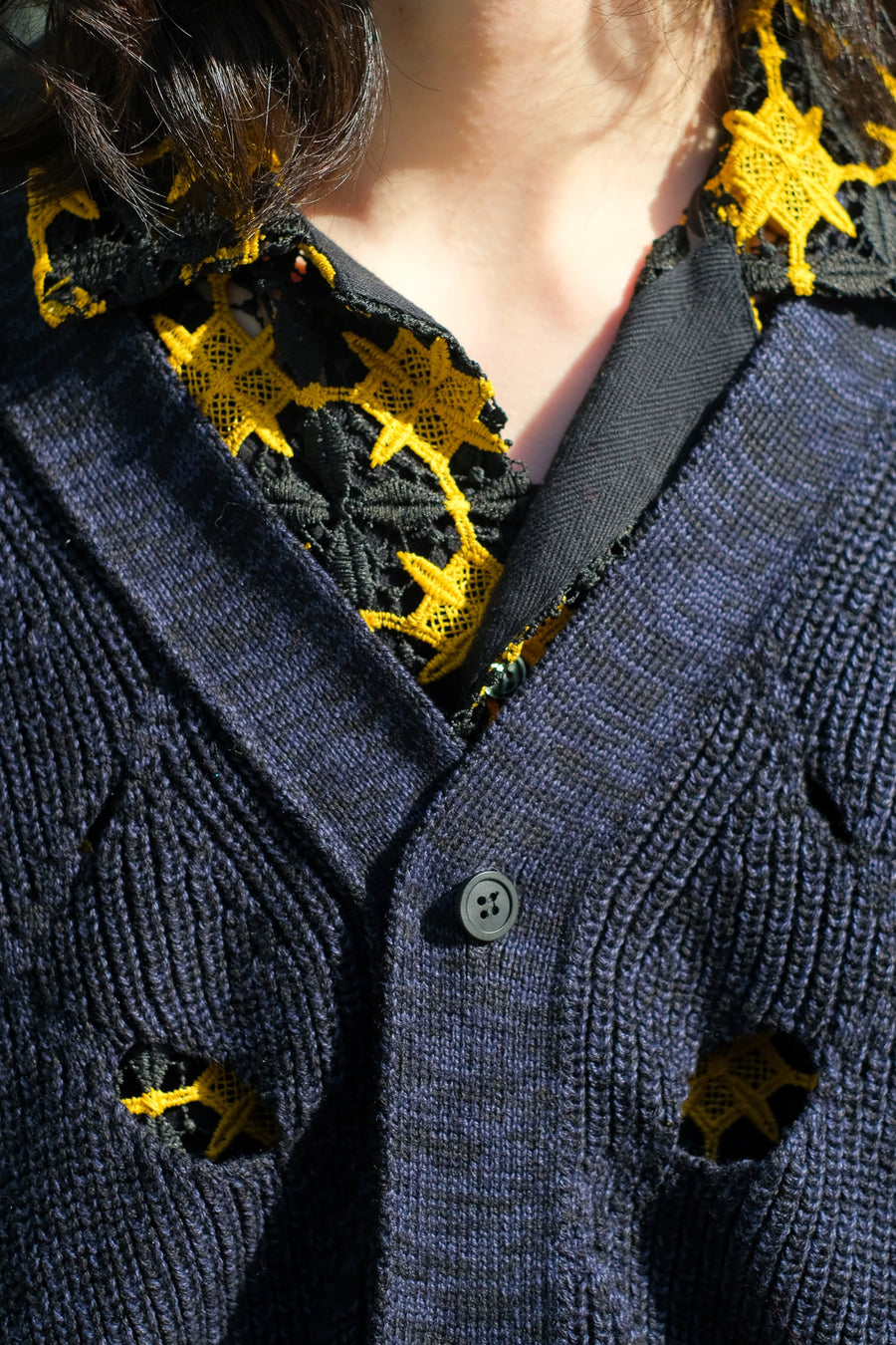 TOGA VIRILIS  Slit knit cardigan(NAVY)