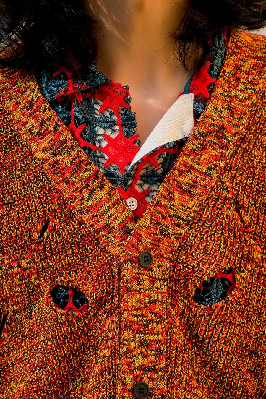 TOGA VIRILIS  Slit knit cardigan(RED)