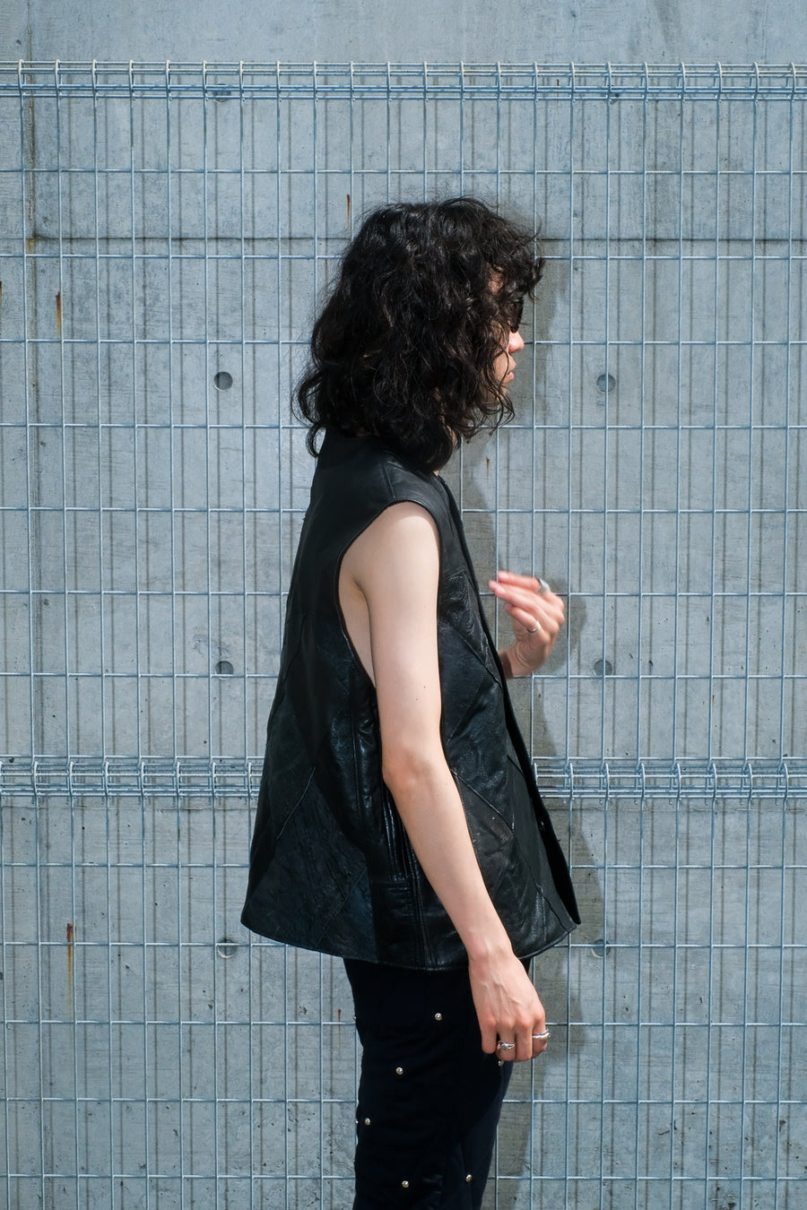 Children of the discordance  × P.A.A NY LEATHER PATCHIWORK VEST(BLACK-2)