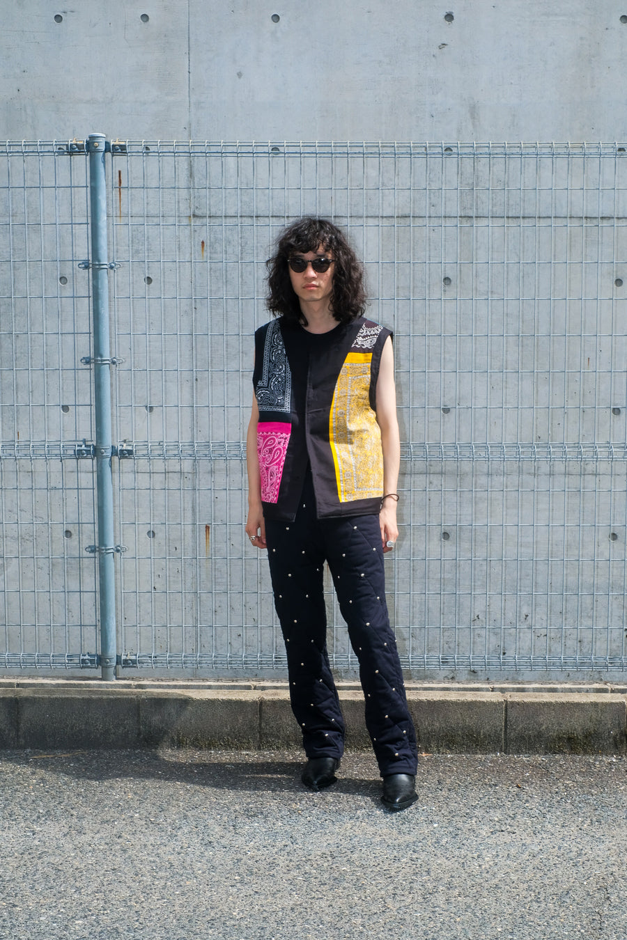 Children of the discordance  × P.A.A NY LEATHER PATCHIWORK VEST(BLACK-7)
